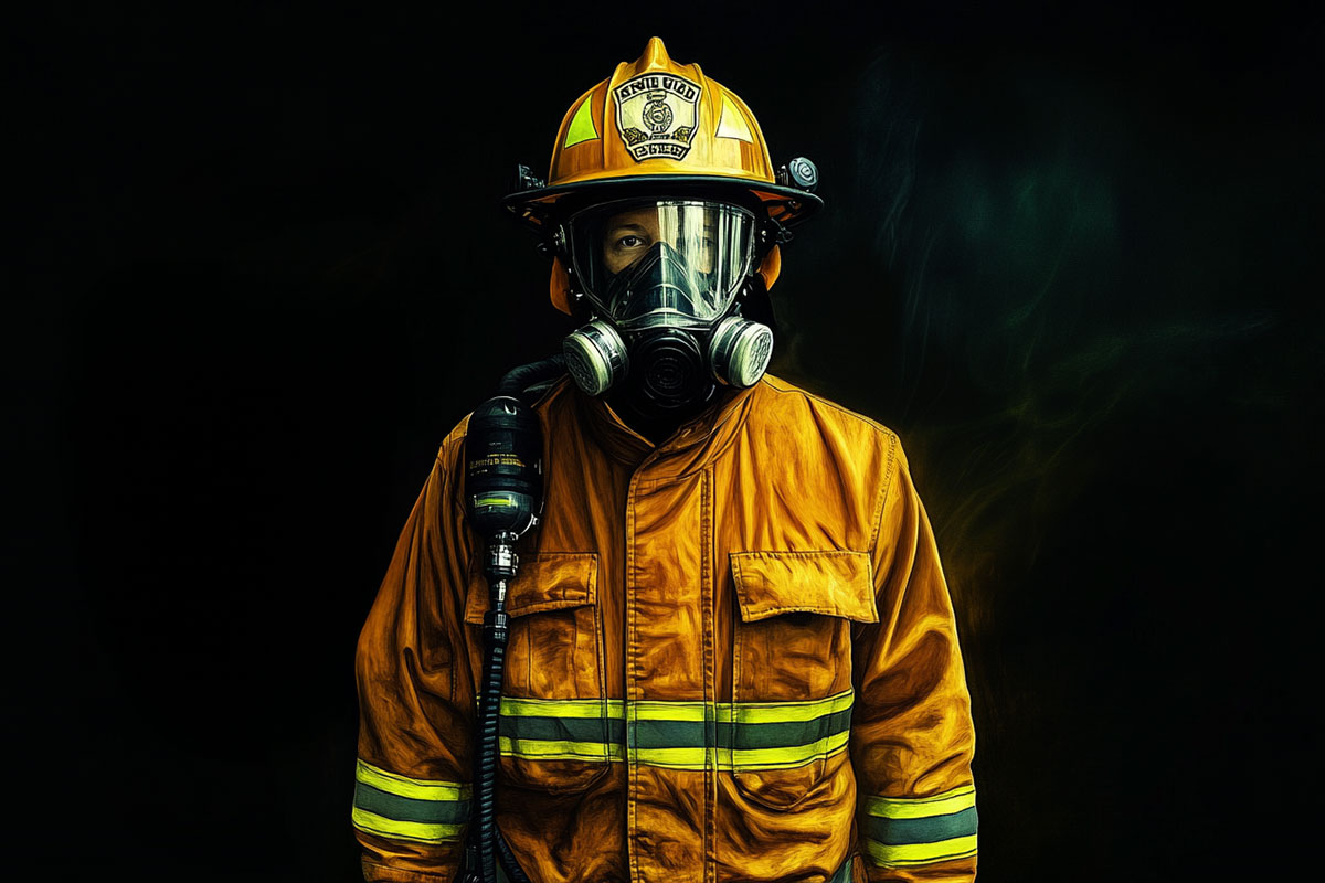 Feuerwehrmann in voller Montur