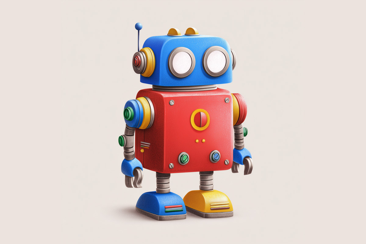 Kleiner Roboter in Google-Farben