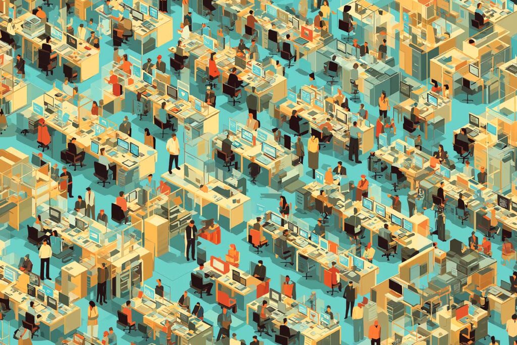 Illustration eines Grossraumbüros