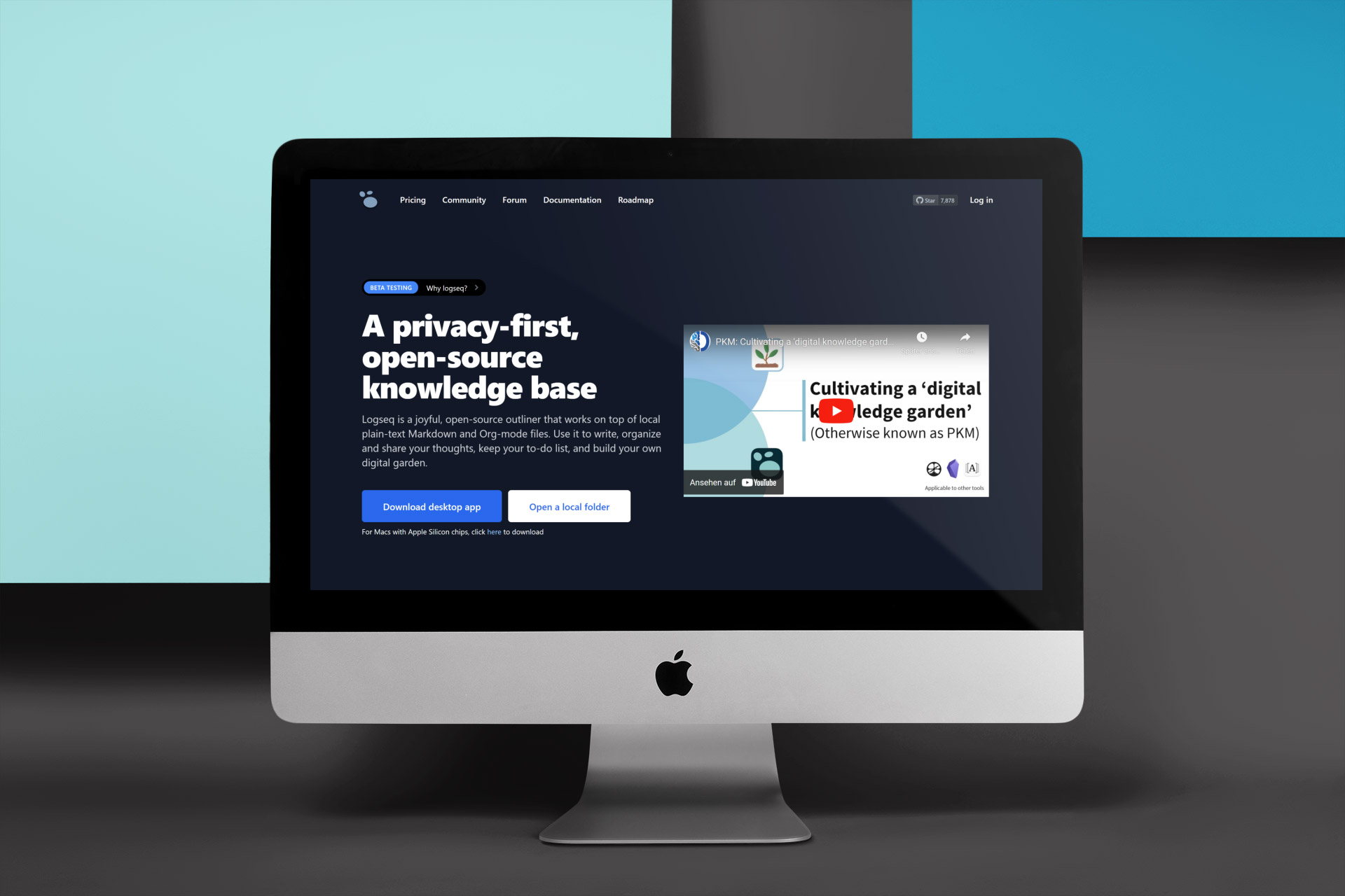 Logseq Website mit Headline «A privacy-first, open-source knowledge base»