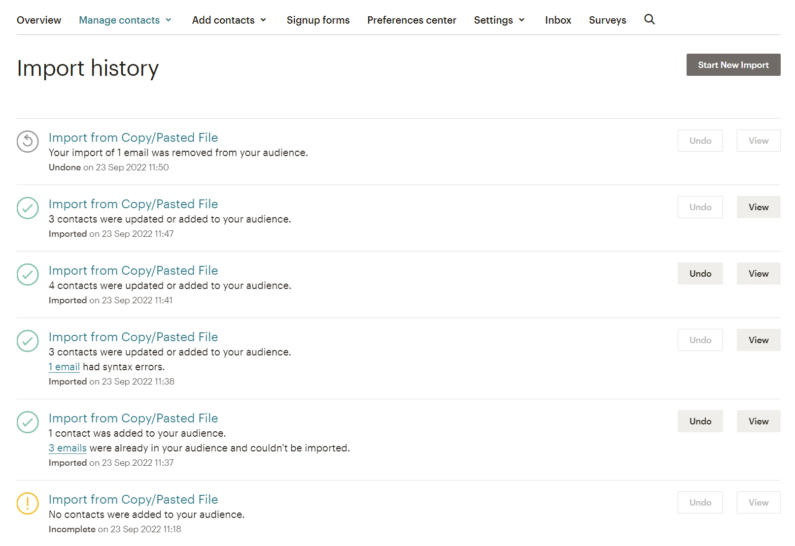 Import History in Mailchimp
