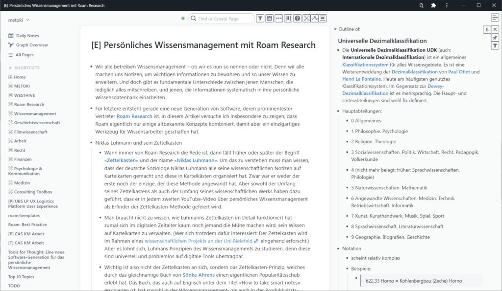 Screenshot von Roam Research
