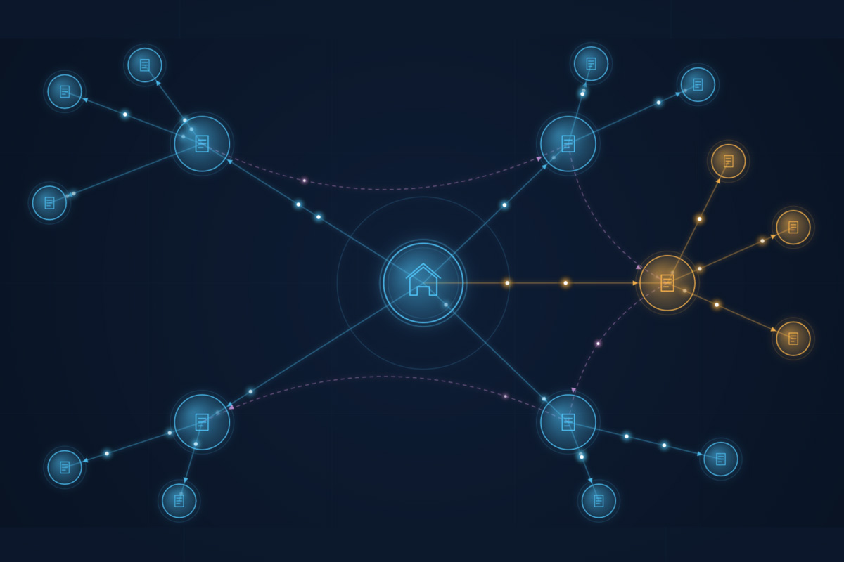 Visualisierung einer Website-Struktur mit der Homepage im Zentrum