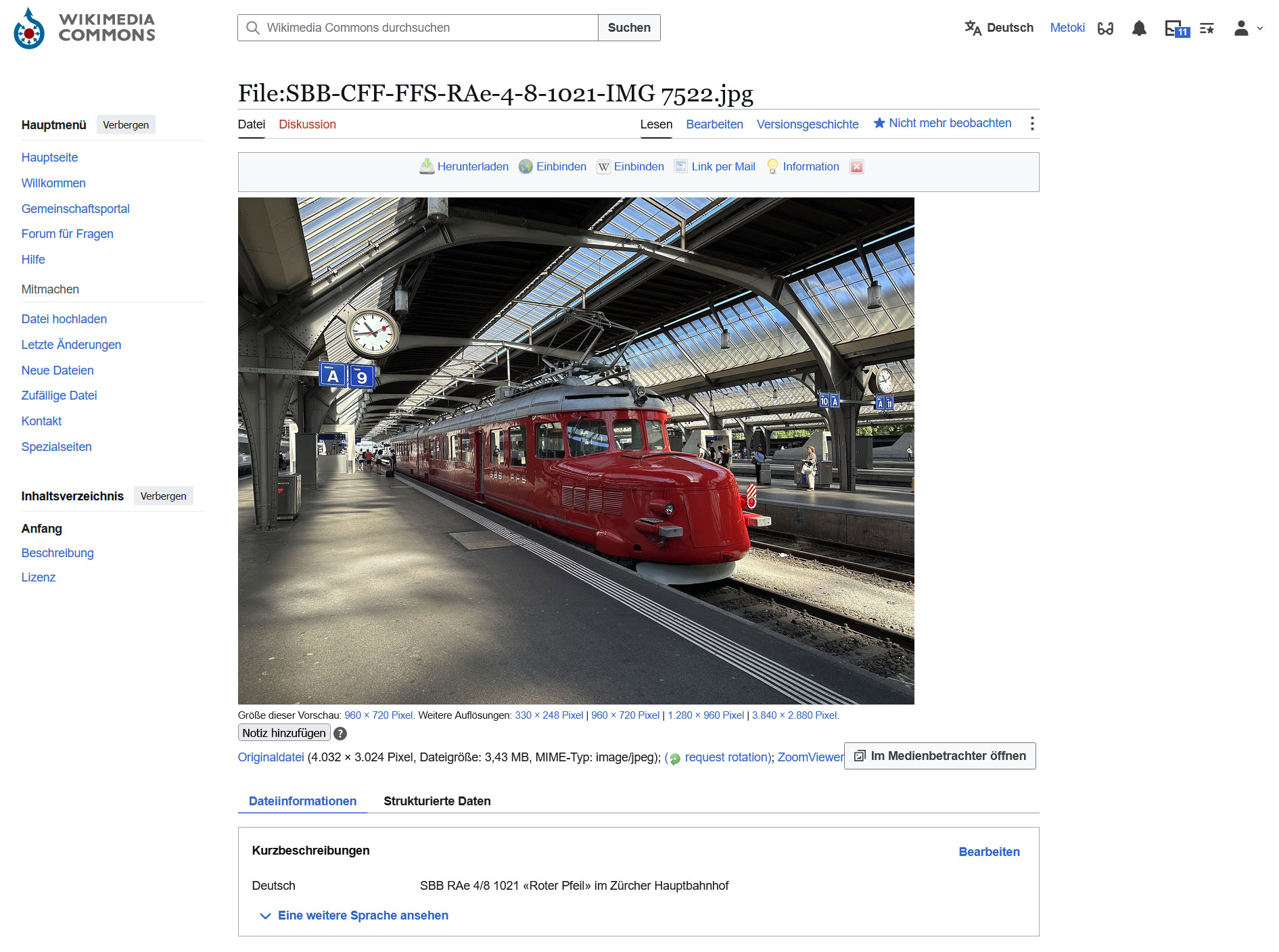 Foto der SBB RAe 4/8 «Churchill-Pfeil» auf Wikimedia Commons
