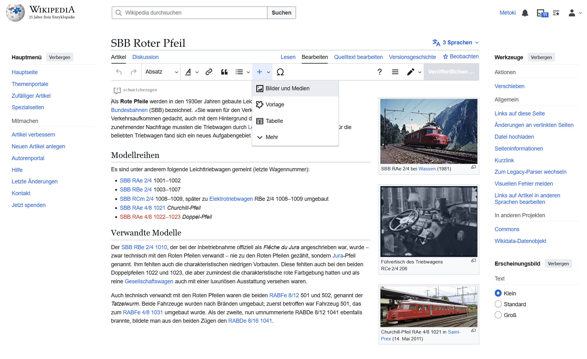 Befehl zum Einfügen von Bildern im VisualEditor der Wikipedia