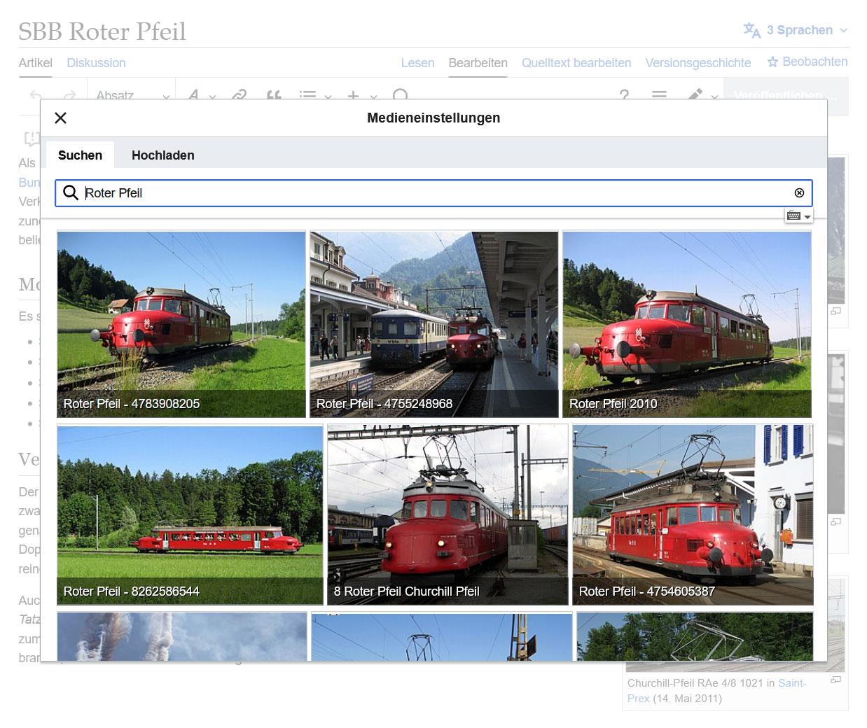 Dialog zur Bildauswahl im VisualEditor der Wikipedia