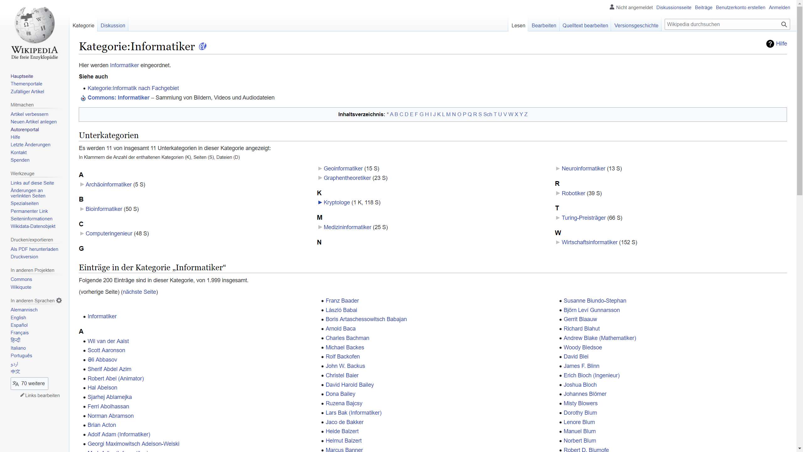 Kategorien-Seite in der Wikipedia